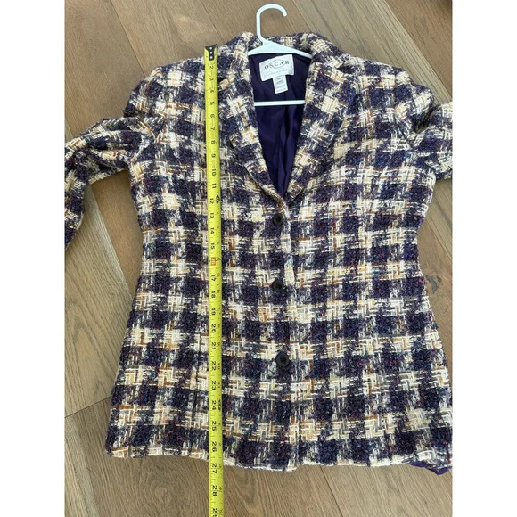 Vintage Oscar by Oscar de la‎ Renta Purple Plaid Tweed Wool/Alpaca Blazer 12 - Picture 10 of 11